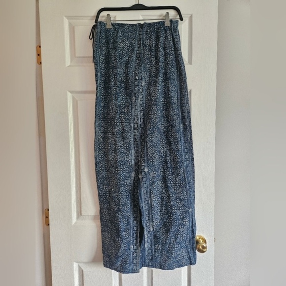 Navy Blue Printed Maxi Skirt with Drawstring Waist